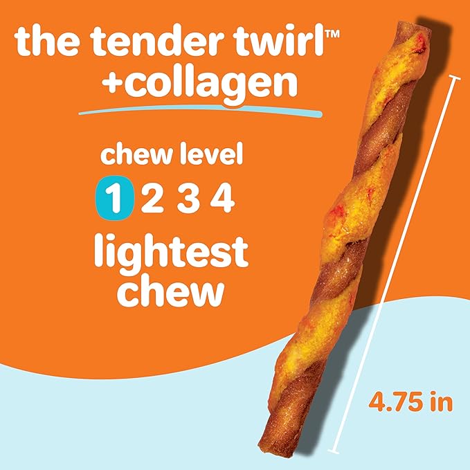 Hartz Oinkies Twirls + Collagen to Support Skin & Joints, Made with Real Chicken Breast, Highly Disgestible Dog Chews, 20 Count