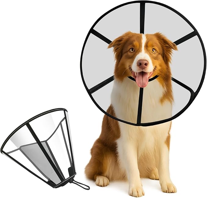 Lainergie Adjustable Soft Dog Cone Collar for After Surgery Recovery, Comfortable Pet Recovery Protective Collar for Medium Large Dogs, Elizabethan Dog Neck Collar (XXL, Black)