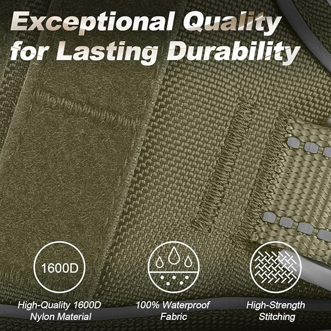 BARKBAY Service Dog Vest Tactical Dog Harness Medium Large Sized Dog Tags Personalized No Pull Adjustable Harness Reflective K9 Working Training Easy Control Military MolleSystem(Army Green,L)