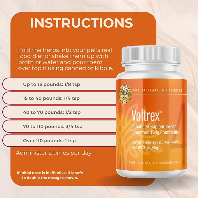 Voltrex Ligament and Spinal Cord Inflammation Relief for Dogs by Gold Standard Herbs, All Natural Bupleurum and Cinnamon Twig Powder, 250 Grams