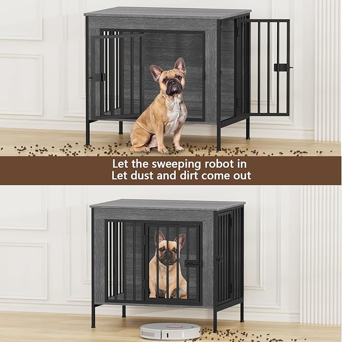 EasyCom Dog Crate Furniture for 1 or 2 Dogs, Heavy Duty Single/Double Dog Crates for Small/Medium/Large Dogs, Dog Kennel Furniture Indoor as TV Stand, Small Size 28.15" L(0-20 Pounds), Dark Grey