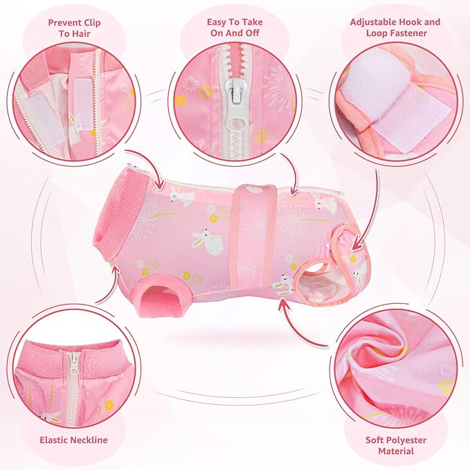 Lukovee Recovery Suit for Dogs, Zipper On Recovery Suit for Female Male Dog, Onesie Abdominal Wounds Cone E-Collar Alternative Prevent Licking Spay Recovery Suit (A-Pink,X-Small)