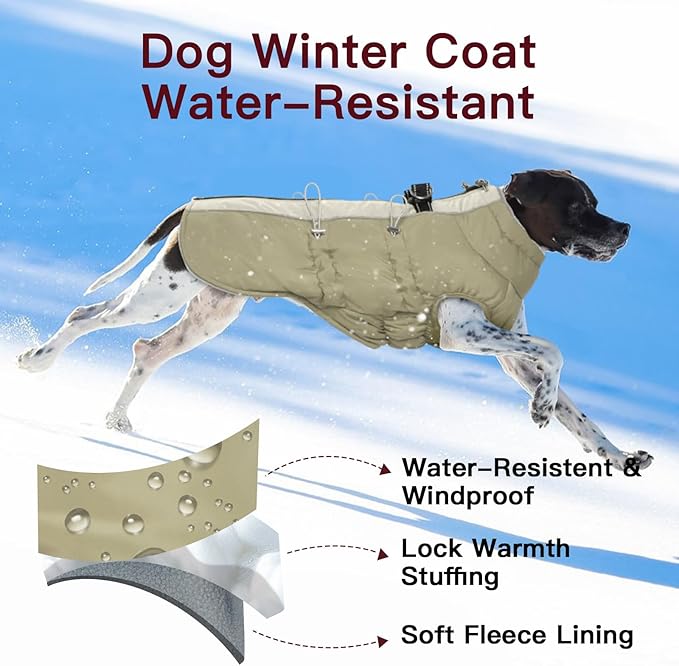 Dog Coat - XS, Warm Zip Up Snowsuit Dog Harness Vest, Reflective Water-Resistant, Apricot