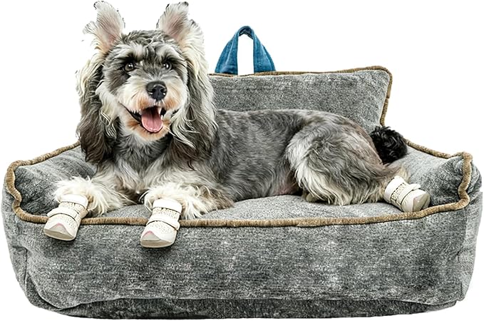 Small Orthopedic Dog Sofa Bed with Sides, Carry Handle & Side Pockets .Plush Chenille Orthopedic Pet Bed Couch for Small Breed Dogs & Cats .Portable Snuggler for Indoor Use, Travel & Recovery