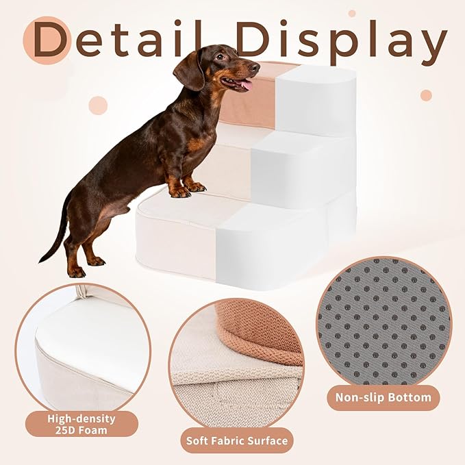 Dog Stairs for High Beds 16" H 3-Step Pet Steps Non-Slip Balanced with Washable Cover and Suitable Durable High Density Foam for Small Dogs Cats or Senior Dogs with Arthritis