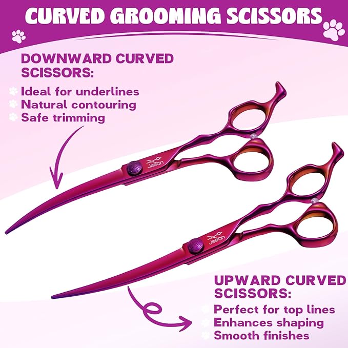 JASON Dog Grooming Scissors Set - Professional 6 in 1 Dog Shears Set - 7" Thinning Scissors, 7" Straight, 7" Up-Curved, 7" Down-curved Scissors and Comb for Dog Cat Pet with Adjustable Screw