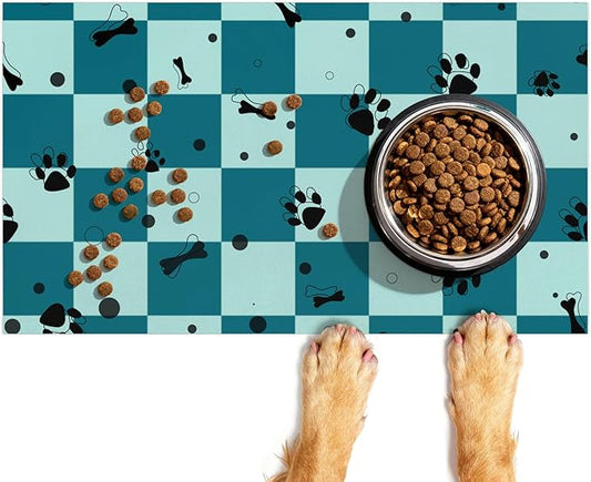 Checkered Absorbent Dog Feeding Mat Quick Dry Diatom Mud Non-Slip Pet Food Placemats Pad with Rubber Backing for Food and Water Bowls 12"x20"