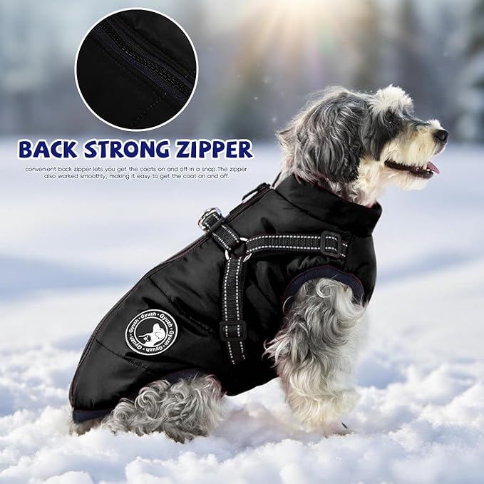Gyuzh Dog Coat with Harness Puppy Coats Small Dog Harness Jacket Winter Waterproof Jackets for Smal Medium Large Dogs