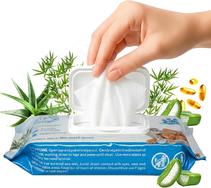 Pet Cleaning Wipe – Unscented Bamboo Grooming Wipes for Dogs & Cats – No Alcohol or No Harsh Chemicals – Soft – 7x8 in (4 CT)