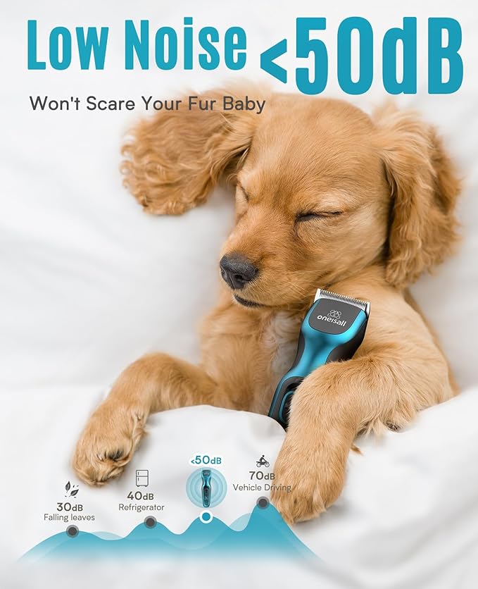 oneisall Dog Clippers for Grooming for Thick Coats with Detachable Stainless Steel Blade Cordless Rechargeable Dog Grooming Kit for Full Body DTJ001