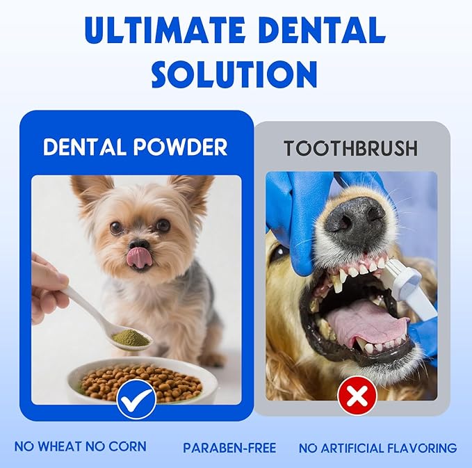 Dog Teeth Cleaning Powder - Dental Powder for Dogs Teeth - Plaque Removal - Supports Gum Health - Tartar Remover with Natural Herb