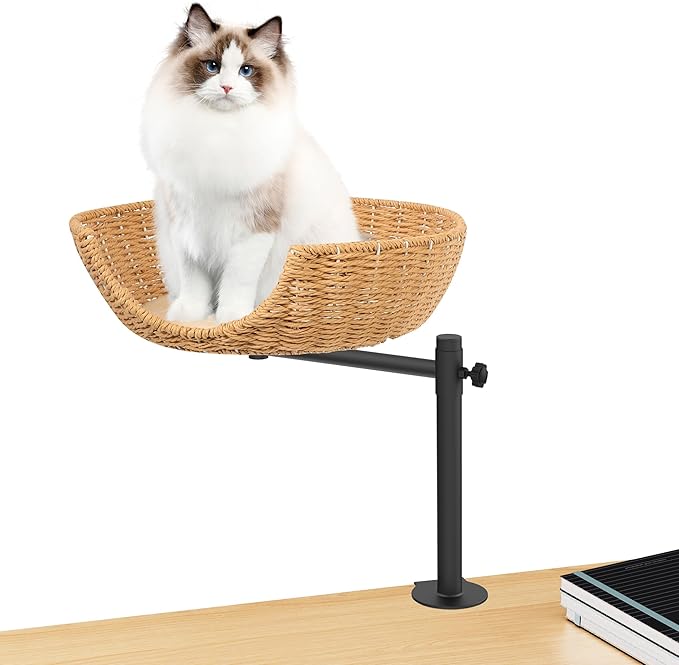 Dollate Cat Desk Bed,Paper Rope Material,Height Adjustable and 360°Rotating,Suitable for Cats up to 45 pounds,Cat Furniture for Office Desks,Game Tables