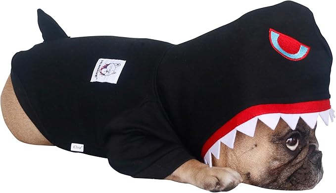 iChoue English Bulldog Shark Halloween Costumes Clothes Hoodies for Medium Dogs Cold Weather Winter Coats French Frenchie Pug Pitbull Boston Terrier - Black, XLarge
