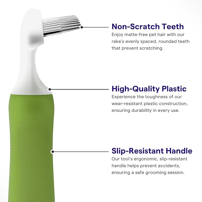 Dematting Comb for Dogs & Cats - Pet Grooming Rake for Removing Matted Hair from Under Coat, Shedding Control Tool - Non-Scratch Detangler & Undercoat Fur Remover - Ebook Guide