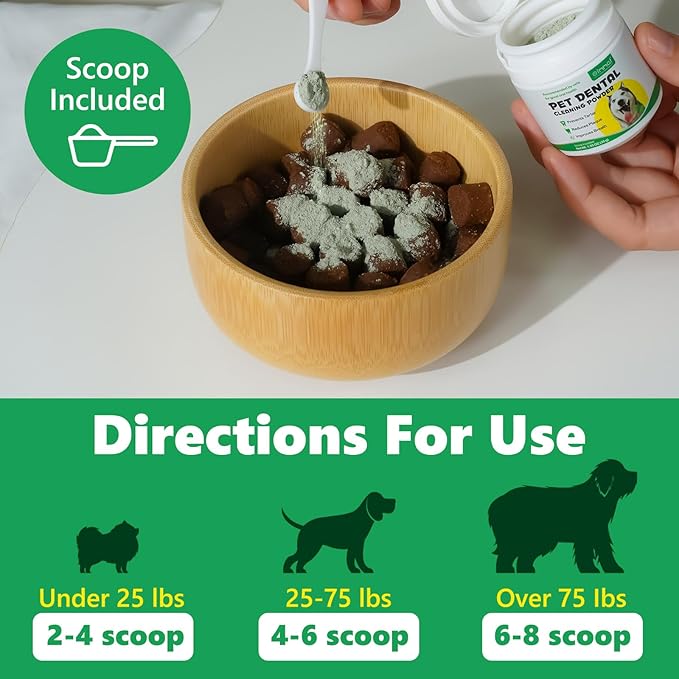 ALIVO Dental Powder for Dogs Teeth Cleaning, Dog Breath Freshener Powder with Probiotics Improve Bad Breath, Plaque & Tartar, Supports Healthy Mouth - Pets Dental Care Supplement - 30g