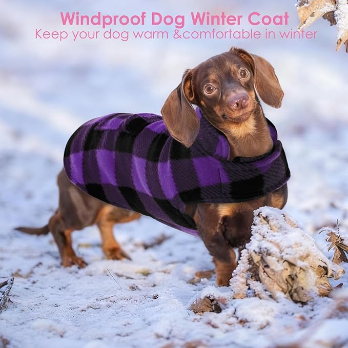 AOFITEE Dog Coat Plaid Dog Winter Coat for Small Dogs, Warm Dogs Jacket Christmas Sweater, Waterproof Pet Puffer Jacket, Reversible Pet Cold Weather Coats for Small Medium Large Pets, Purple S