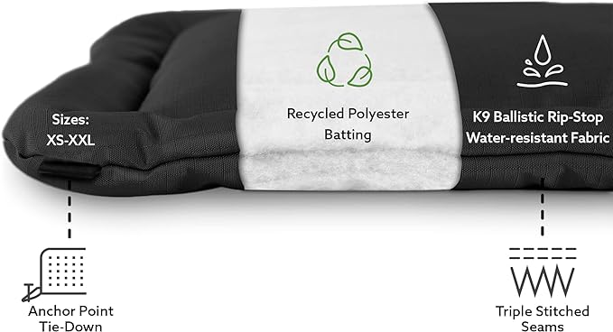 K9 Ballistics Tough Ripstop Dog Crate Pad - Durable, Machine Washable Kennel & Travel Mat for Large Dogs, 41 x 27 Fits 42" Wire Crates, Light Gray Velvet