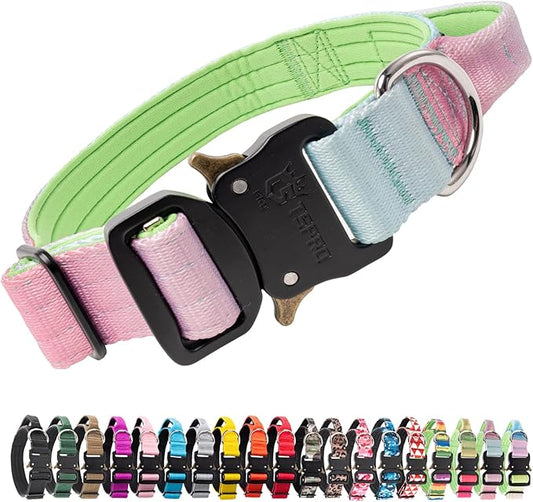 TSPRO Premium Dog Collars Tactical Dog Collar with Handle and Heavy Duty Quick-Release Metal Buckle Durable Thick and Adjustable for Medium to Large Dogs (Cyan Gradient M)