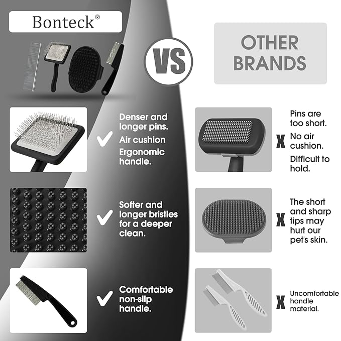 Dog Slicker Brush for Dogs Grooming Kit 4PCS | Large Dog Brush for Goldendoodles Poodles Doodles | Long Pin Haired Brush | Poodle Brushes and Comb (Black)