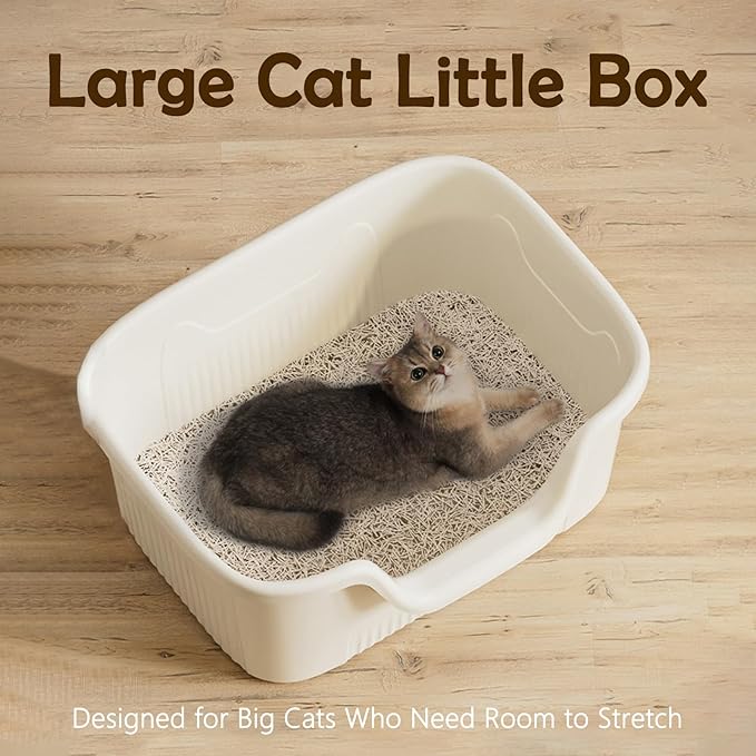 SpaceTime Extra Large Litter Box with High Sides,23.6" Lx16.5 Wx8.6 H XL Multi Cat Litter Pan for Kitty,Cat Boxes for Indoor Cats,Jumbo Litter Boxes for Big Cats,Anti-Splashing,Easy to Clean (White)