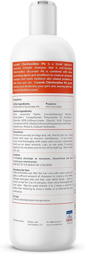 Curaseb Chlorhex 4% Shampoo for Dogs & Cats, Vet Strength Formula, 8oz