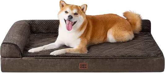 EHEYCIGA Memory Foam Dog Bed Large Sized Dogs, Waterproof Dog Bed Orthopedic with Washable Removable Cover, Non-Slip Pet Bed Couch, 36x27x6 Inches, Brown