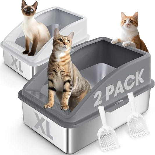 2 Pack Stainless Steel Litter Box | XL Enclosed Cat Litter Boxes with Lid for Big Cats and Multi-Cats | High Sided, Anti-Urine Leakage | Non-Stick Bottom（Multi-Colored