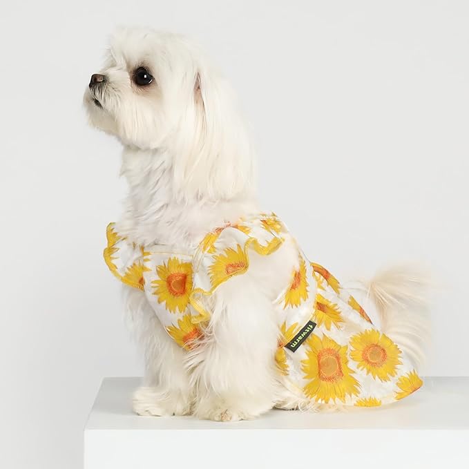 Fitwarm Dog Sunflower Dress, Dog Clothes for Small Dogs Girl, Pet Cat Apparel, White, Yellow, Red, XS