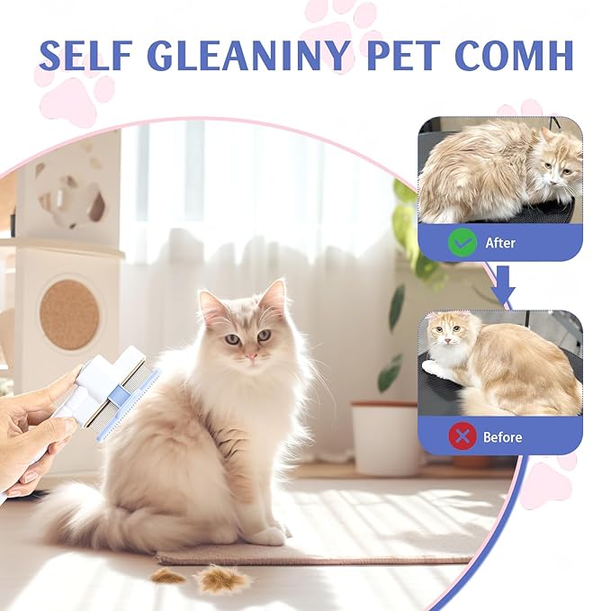 3PCS Flea Comb for Cats and Dogs Self-Cleaning Pet Flea Comb Grooming Brush with Pet Nail Clipper