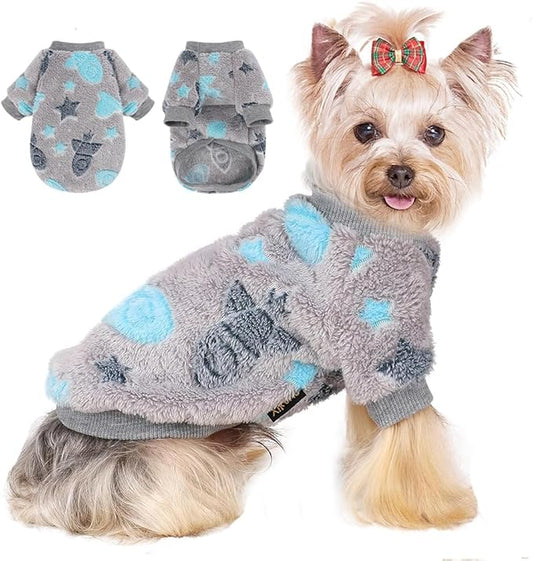 Dog Sweater Glow in The Dark Girl Pink Small Fleece Clothes Winter Soft Thickening Warm Puppy for Dogs Boy Teacup Yorkie Chihuahua (S,Grey)