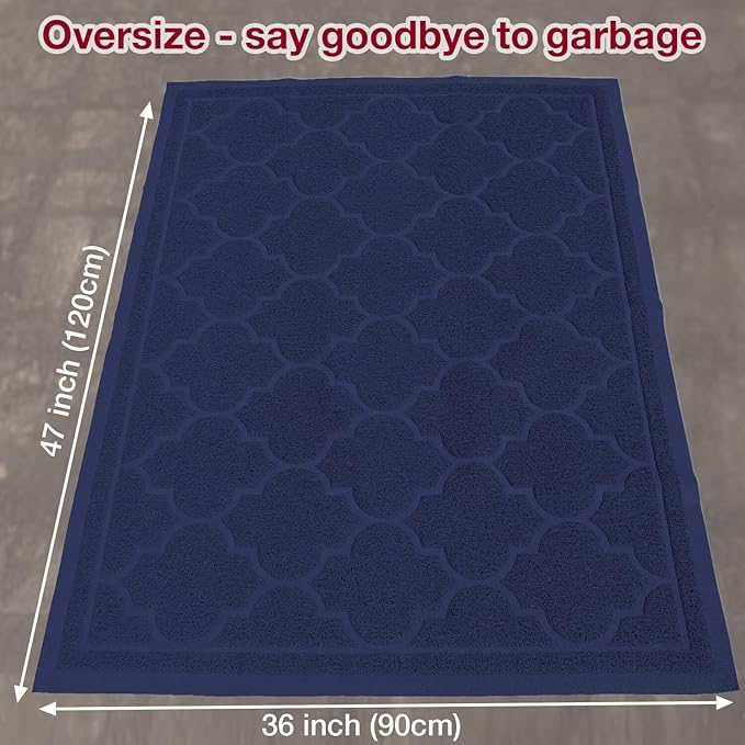 Cat Litter Mat for Box, Non-Slip, Less Waste Cat Litter Box Mat,Door mats, Entrance mats，Waterproof, Anti Slip, and pet Urine Resistant，47" x 36" Dark Blue