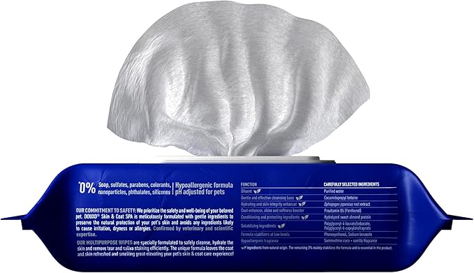 DOUXO® Skin & Coat SPA - Ultra-Safe Multipurpose Wipes for Dogs and Cats, 100 Wipes, Gently Removes Tear and Saliva Stains, Leaves the Coat and Skin Refreshed and Smelling Great, Skin-Friendly Formula