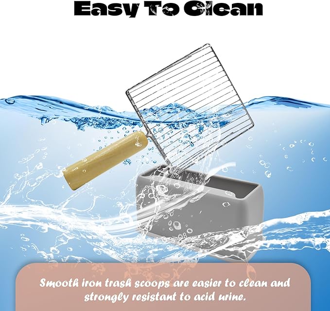 Metal Cat Litter Scooper with Holder,Stainless Steel Litter Scooper with Holder Heavy-Duty Cat Scoop Non-Stick Kitten Poop Deep Shovel for Kitty Box (Grey)