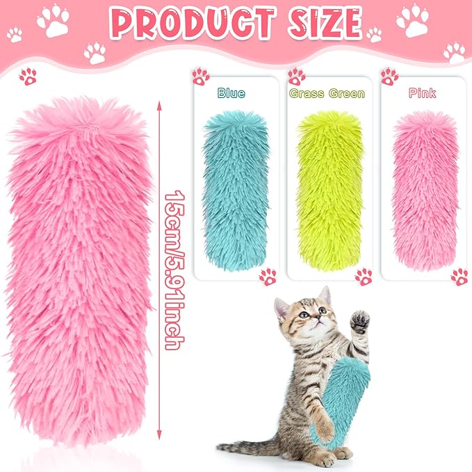 Civaner 6 Pcs 6 Inch Cat Catnip Toy Cat Interactive Kicker Toy Soft Plush Kitten Pillow Stick Kitten Chasing Chewing Exercising Catnip Filled Plaything for Puppy Indoor(Grass Green, Blue, Pink)