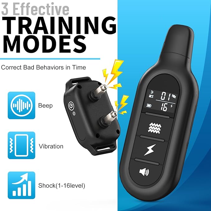 Shock Collar for Dogs 3300FT Dog Training Collar with Remote IPX7 Waterproof with 3 Training Modes, Adjustable Dog Collar for Small Medium Large Dogs