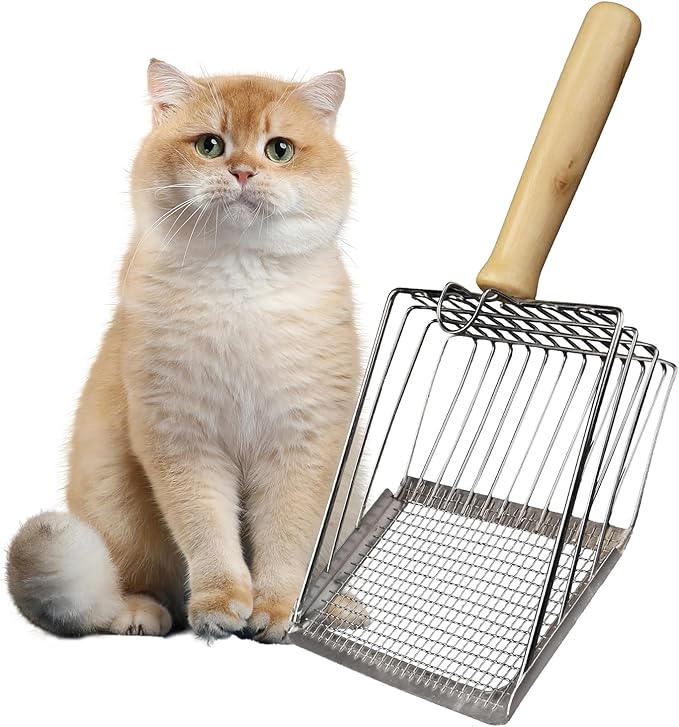 Cat Litter Scoop, Premium Kitty Shovel with Hook and Hole, Metal Sifter Scooper Stainless Steel for Easy Cleaning, Durable and Heavy Duty, Odor-Free for Litter Box (Only Scoop)