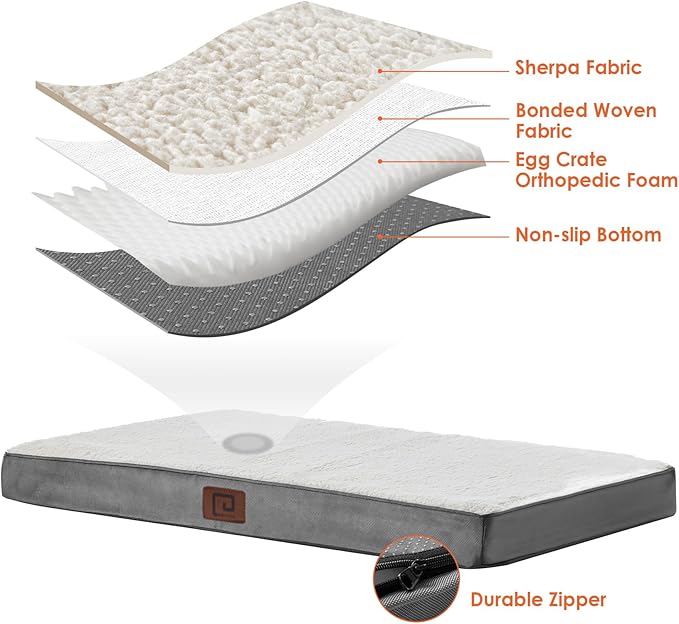 EHEYCIGA Orthopedic XL Dog Beds for Extra Large Dogs with Removable Washable Cover for Crate, Beige, 41x27