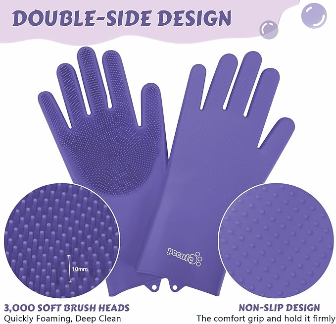 Pecute Heat Resistant Silicone Grooming Gloves with High-Density Teeth and Enhanced Five Finger Design for Bathing and Massaging Dogs and Cats