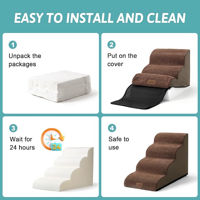 Dog Stairs for Small Dogs 15.7" H, Curved Dog Step for Puppy, Older Cat, Medium Pet Ramp for Sofa, Couch or Chair, Ladder with High Density Foam, 3 Step, 15.7x22.4x15.7 inch, Brown