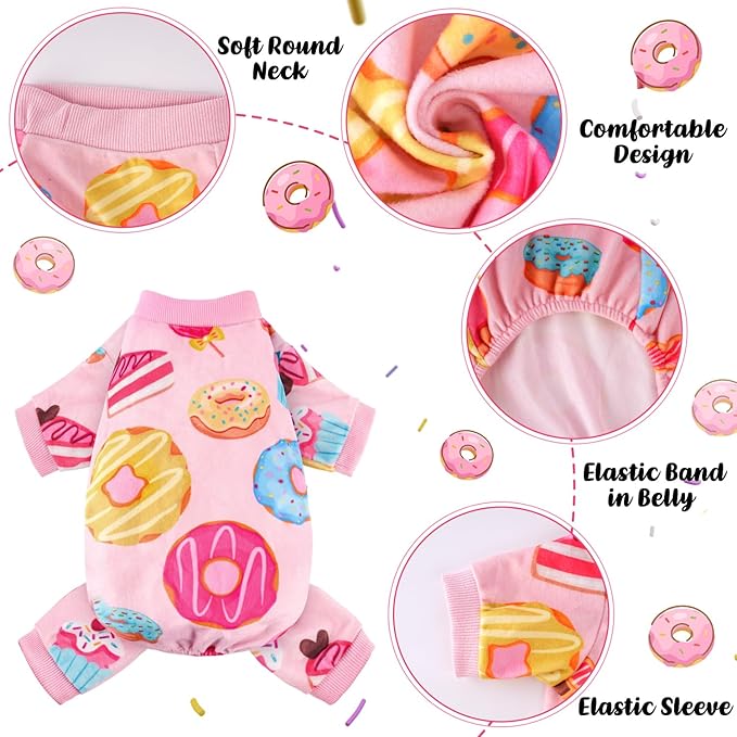 4 Pack Dog Pajamas Soft Lightweight Dog Recovery Suit Onesie Clothes for Small Medium Female Boys Girls Dogs Cats (XS (Back: 8",Chest: 12", Neck: 9"), Leopard,Donut,Unicorn,Duck)