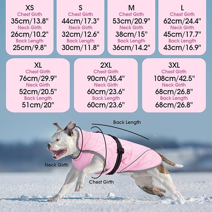 IDOMIK Dog Winter Jacket, Adjustable Waterproof Dog Warm Coat with Fleece Lining, Turtleneck Windproof Cold Weather Coats for Winter, Reflective Warm Snow Jacket for Chihuahua Yorkshire,Pink,XS