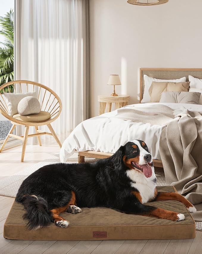 OhGeni Orthopedic Waterproof & Machine Washable Dog Bed for Extra Large Pets, Suitable for Crates, Cat Mat with 25D Egg Crate Foam, Non-Slip Bottom & Removable Cover, 47 Inches(Coffee)