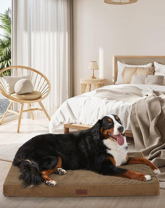 OhGeni Orthopedic Waterproof & Machine Washable Dog Bed for Extra Large Pets, Suitable for Crates, Cat Mat with 25D Egg Crate Foam, Non-Slip Bottom & Removable Cover, 47 Inches(Coffee)