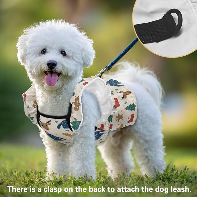 Reindeer Christmas Dog Dresses for Small Dogs Girl Fancy Small Pet Dress Puppy Dresses for Girl Dogs with Leash Ring for Travels Cozy L Size