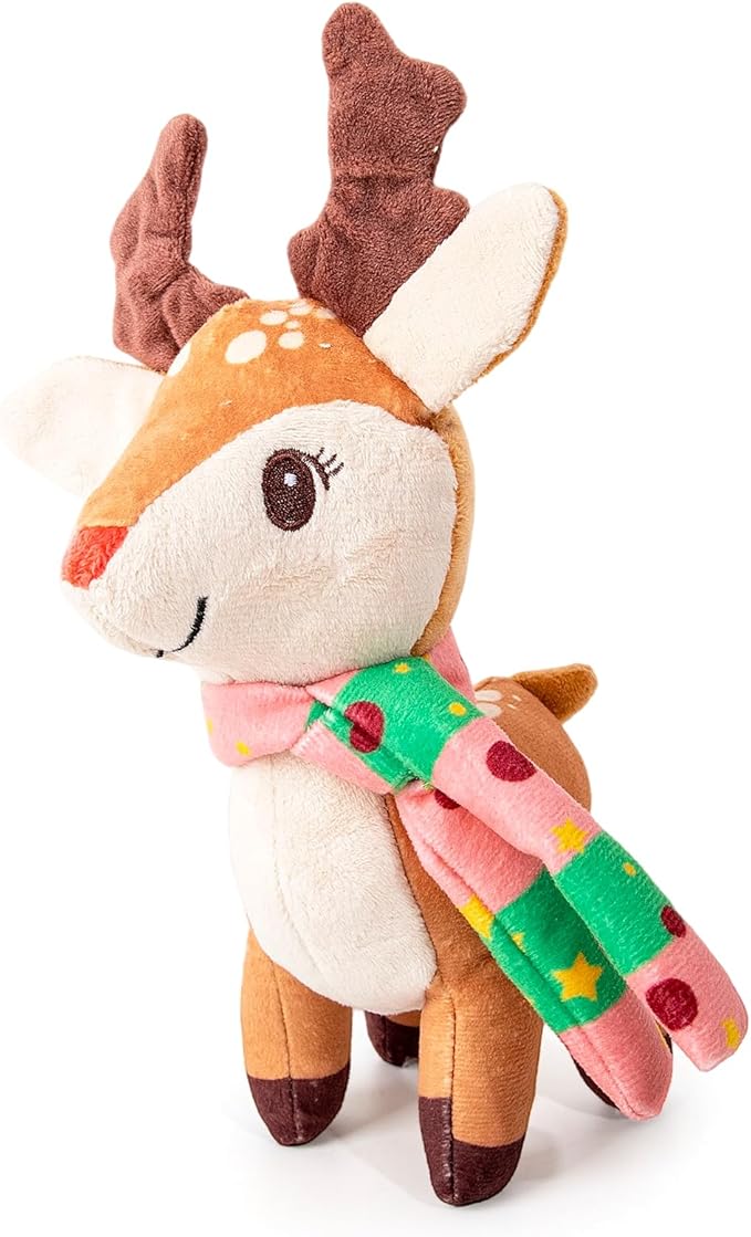 Hollypet Christmas Squeaky Plush Stuffed Durable Dog Toys, Cute Puppy Chew Toys for Small, Medium and Large Breed Dogs, Standing Elk