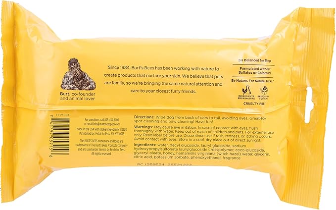 Burt's Bees for Pets Deodorizing Dog Wipes with Witch Hazel, Lemongrass and Sage Fragrance, 98% Natural Origin Formulas, Dog Wipes Cleaning and Deodorizing, 100ct
