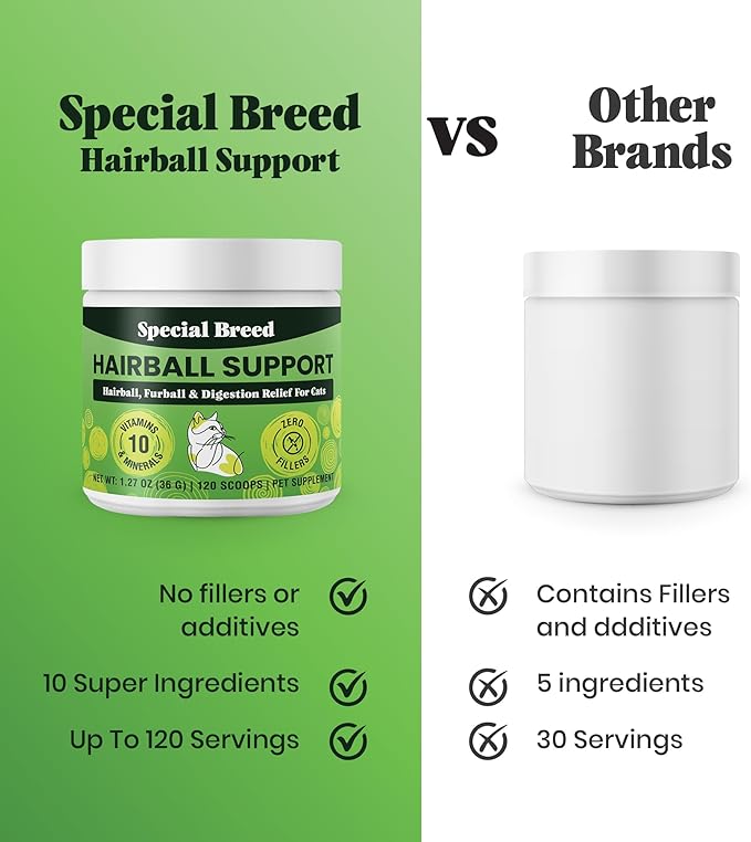 Hairball Support for Cats - 10 Super Ingredients for Hairball Relief, Digestive Support & Healthy Skin - No Fillers - Psyllium, Pumpkin, Omega-3s & More - 120 Scoops
