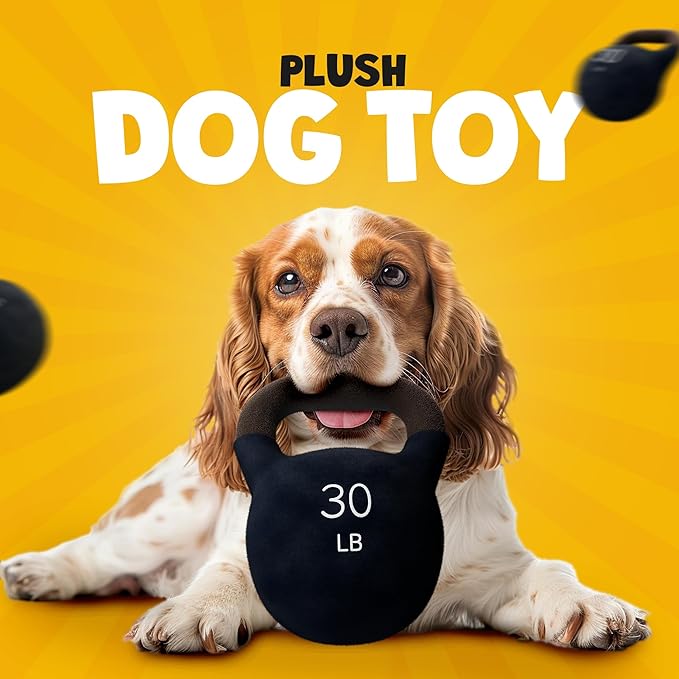 Kettlebell Parody Dog Toy – Funny Squeaky Dog Toys for Interactive Play and Training – Durable, Easy to Clean, Birthday Gifts for Small, Medium and Large Dogs