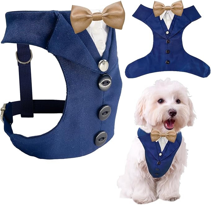 AVERYDAY Dog Tuxedo for Wedding Outfit, Dog Suit and Tie Costumes for Birthday, Halloween, Cosplay, Christmas Party, Pet Formal Wear with Bowtie, Tux for Small Dogs, Chihuahua, Bichon, Maltese, Cats