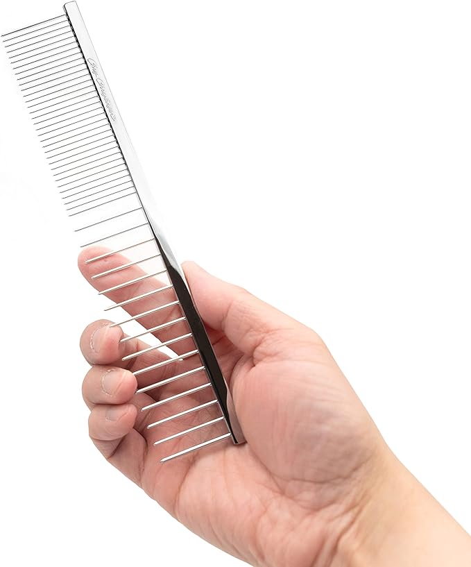 Chris Christensen 003 7.5 in. F/XC Greyhound-Style Butter Comb, Groom Like a Professional, Rounded Corners Prevent Friction and Breakage, Solid Brass Spin with Steel Teeth, Chrome Finish.